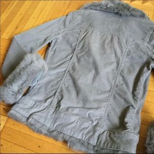 Grey Corduroy Jacket with Rabbit Fur, Size P